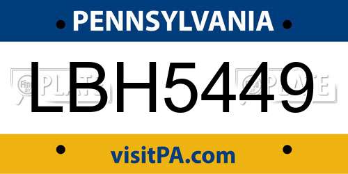 LBH5449 Pennsylvania License Plate