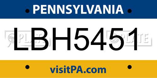 LBH5451 Pennsylvania License Plate