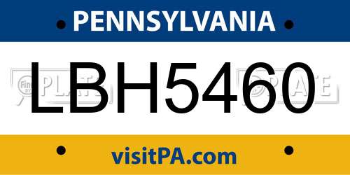 LBH5460 Pennsylvania License Plate