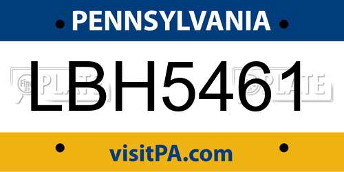 LBH5461 Pennsylvania License Plate