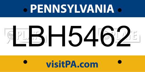 LBH5462 Pennsylvania License Plate