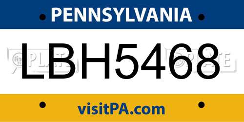 LBH5468 Pennsylvania License Plate
