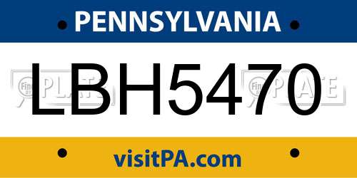 LBH5470 Pennsylvania License Plate
