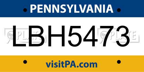 LBH5473 Pennsylvania License Plate
