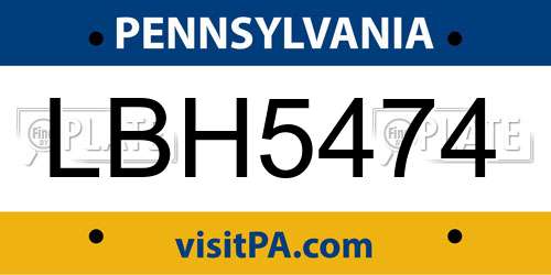 LBH5474 Pennsylvania License Plate