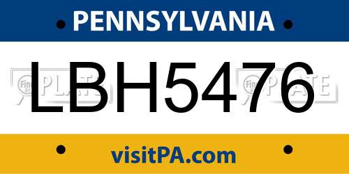 LBH5476 Pennsylvania License Plate