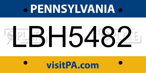 LBH5482 Pennsylvania License Plate