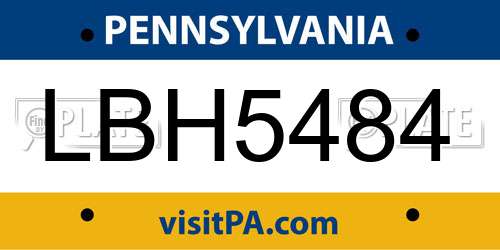 LBH5484 Pennsylvania License Plate