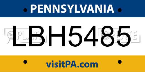 LBH5485 Pennsylvania License Plate