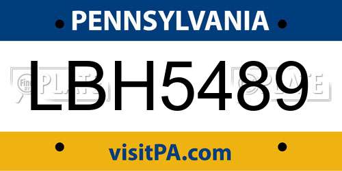 LBH5489 Pennsylvania License Plate