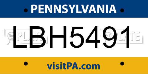 LBH5491 Pennsylvania License Plate