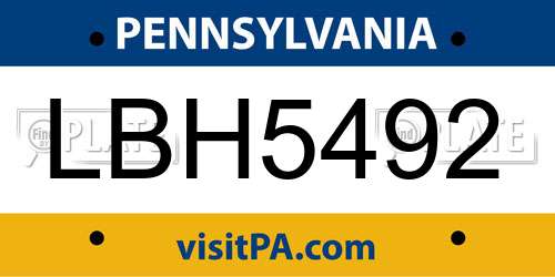 LBH5492 Pennsylvania License Plate