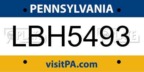 LBH5493 Pennsylvania License Plate