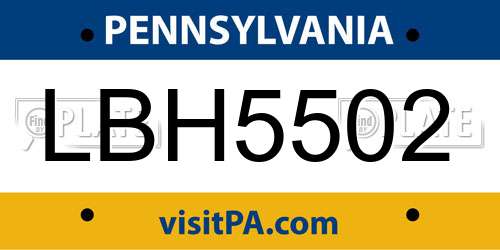 LBH5502 Pennsylvania License Plate