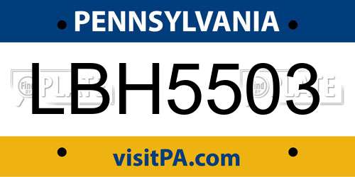LBH5503 Pennsylvania License Plate