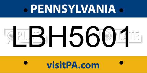 LBH5601 Pennsylvania License Plate
