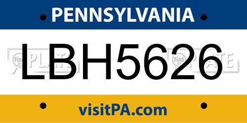 LBH5626 Pennsylvania License Plate