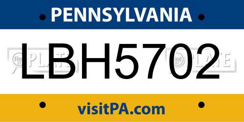 LBH5702 Pennsylvania License Plate