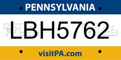 LBH5762 Pennsylvania License Plate