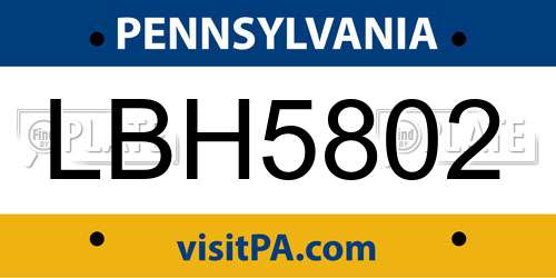 LBH5802 Pennsylvania License Plate