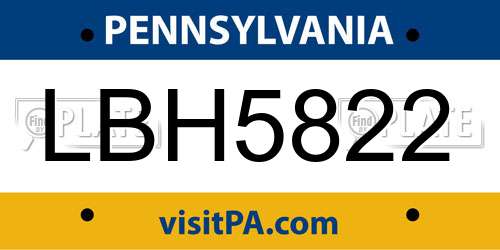 LBH5822 Pennsylvania License Plate