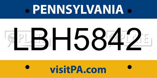 LBH5842 Pennsylvania License Plate