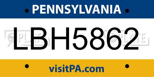 LBH5862 Pennsylvania License Plate