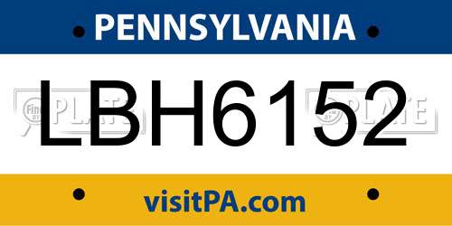 LBH6152 Pennsylvania License Plate