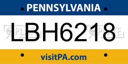 LBH6218 Pennsylvania License Plate
