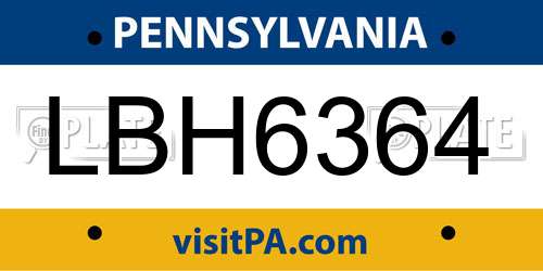 LBH6364 Pennsylvania License Plate
