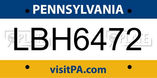 LBH6472 Pennsylvania License Plate