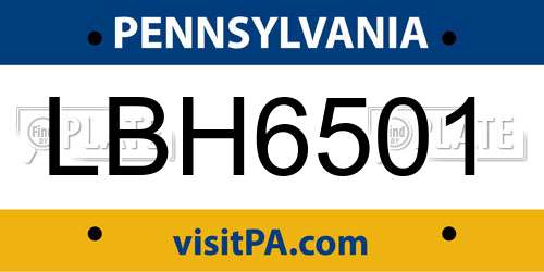 LBH6501 Pennsylvania License Plate