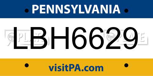 LBH6629 Pennsylvania License Plate