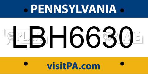 LBH6630 Pennsylvania License Plate