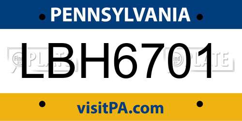 LBH6701 Pennsylvania License Plate