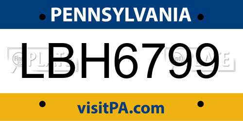 LBH6799 Pennsylvania License Plate