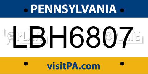 LBH6807 Pennsylvania License Plate