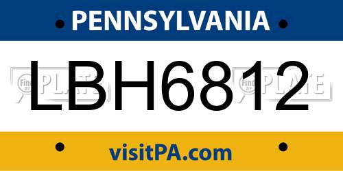 LBH6812 Pennsylvania License Plate