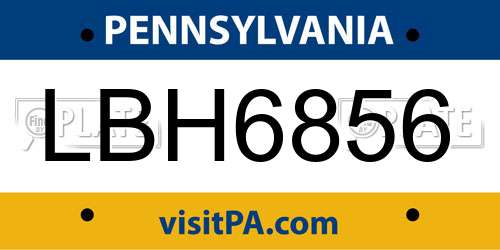LBH6856 Pennsylvania License Plate