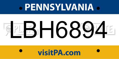 LBH6894 Pennsylvania License Plate