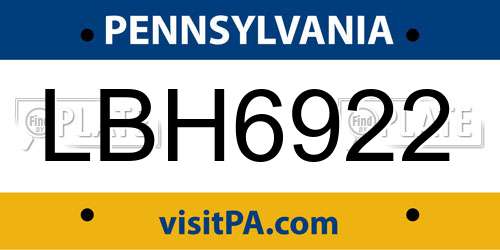 LBH6922 Pennsylvania License Plate