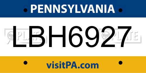 LBH6927 Pennsylvania License Plate