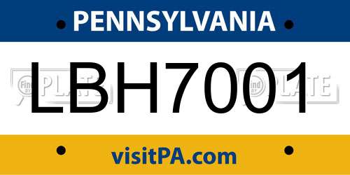 LBH7001 Pennsylvania License Plate