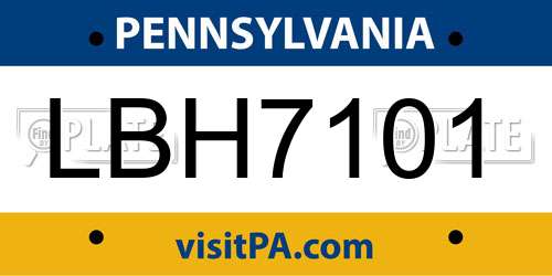LBH7101 Pennsylvania License Plate