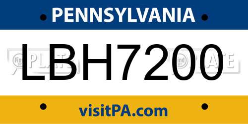 LBH7200 Pennsylvania License Plate