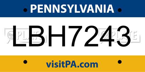 LBH7243 Pennsylvania License Plate