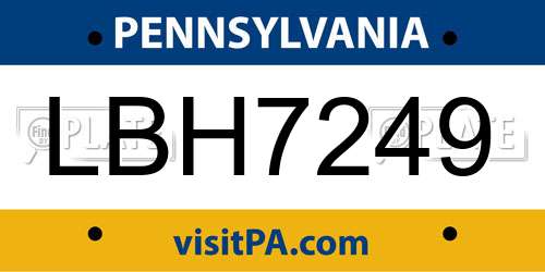 LBH7249 Pennsylvania License Plate