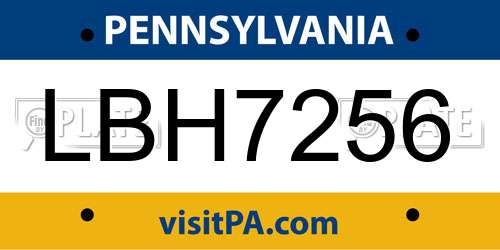 LBH7256 Pennsylvania License Plate