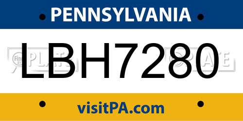 LBH7280 Pennsylvania License Plate