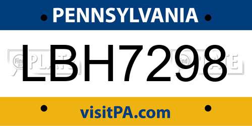 LBH7298 Pennsylvania License Plate